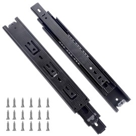 KINJOEK 2 PCS 10 Inch Full Extension Ball Bearing Drawer Slides Heavy Duty Side Mount Cabinet Rails Tool Box, Keyboard Glides Rails Rack, Black