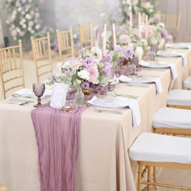 8Pack Lavender Cheesecloth Table Runners 120Inch Gauze Table Runner Cheese Cloth Lavender Table Runner Rustic Sheer Runner for Wedding Baby Shower Birthday Party Table Decor