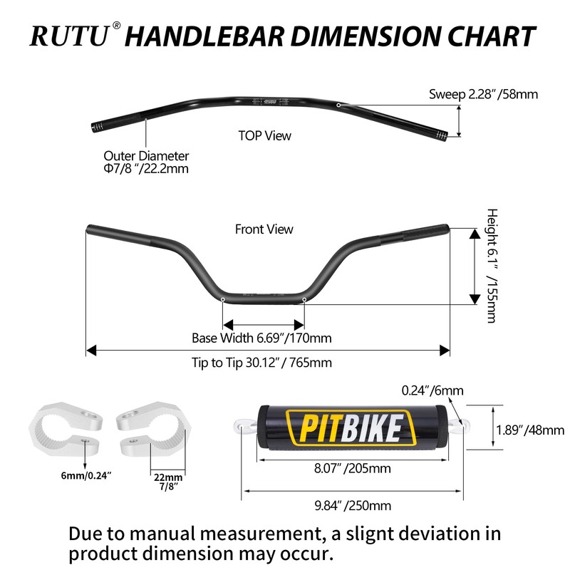Handlebars 7/8 Inch for Motorcycle,RUTU Upgraded Universal Dirt Bike Handle