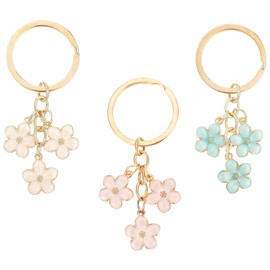 JCUGSBS Pack of 3 Flower Keyrings, Bag Pendant Key Ring for Women, Cute Bag Charms, Decoration Pendant, Mother's Day Gift (Pink, White, Blue), multicoloured