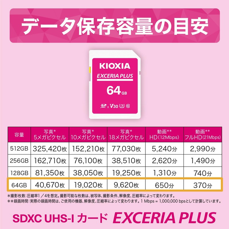 KIOXIA KLNPAE064G Formerly Toshiba Memory SD Card, 64 GB EXCERIA
