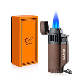 Cigar Lighter with a Built-in Cigar Rest on Top Windproof Torch Lighter with Punchs Four and Fire Jet (Coffee)