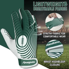 HLDD HANDLANDY Youth Football Gloves, High Grip Receiver Gloves, Green, Unisex-Kids, Medium