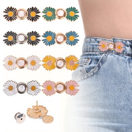 MOTIBACK Waist Tightener for Pants Women, Adjustable Jeans Button Pins, No-Sew Tool-Free Removable Waist Reducer with Daisy Design, Instant Fit Jeans Clips (8-Pack)