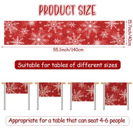 Tarklanda Christmas Snowflakes Table Runner, Red Xmas Table Runner, Wintery, Seasonal, Washable Kitchen Dining Table, Table Decoration for Indoor and Outdoor, Holiday, Party, Living Room, 40 x 140 cm