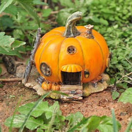 Top Collection Miniature Fairy Garden and Terrarium Orange Pumpkin Fairy House Statue, 4 by 4.5-Inch