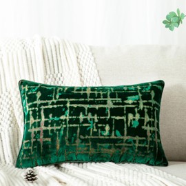 VOGOL 12x20 Decorative Pillow Cover, Cozy Vintage Luxury Thick Velvet Lumbar Cushion Case, Green Textured Throw Pillow Cover for Sofa, Couch, Bed, Pack of 1