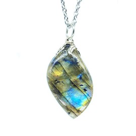 CRIGEMA Pendant Made of Real Natural Stone (Labradorite Drop), Stone Stainless Steel, Stainless Steel