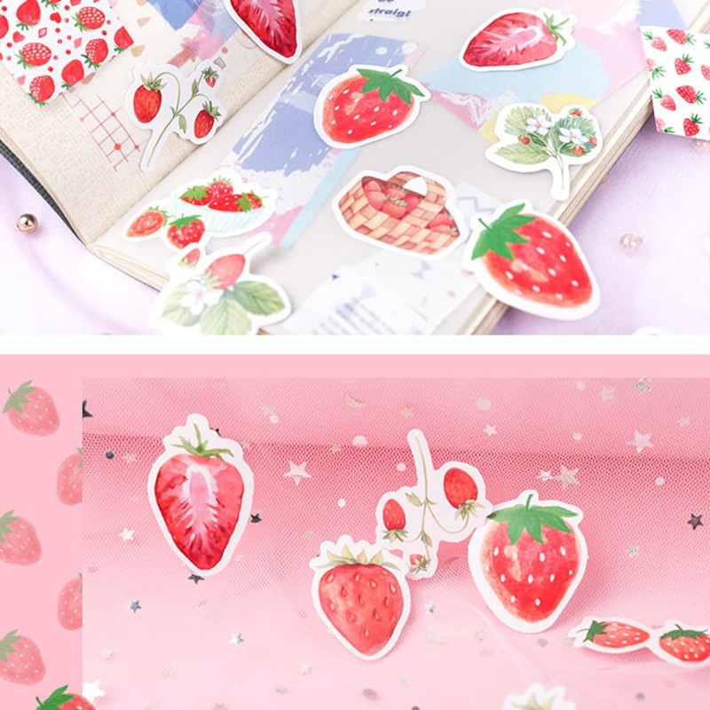 Alideco Flake Stickers, 92 Stickers, Cute, Hand Painted, Strawberry, Reward,