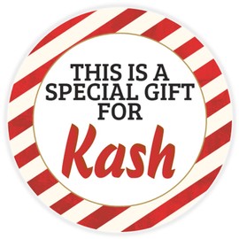 This is a Gift for Kash - Circle Sticker Decal 3 Inch - Candy Cane Merry Christmas Gift Tag Present Tree Holiday Custom Name Santa Claus