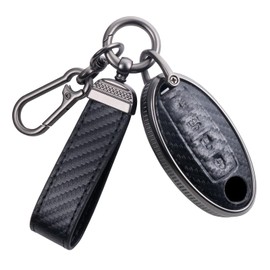 YO&YOYE Carbon Fiber Texture Key Fob Cover Compatible with Nissan Altima Maxima Rogue Armada Pathfinder Smart Key 4 Buttons, Zinc Alloy Key Case keychain Shell