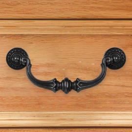 Supkiir 6 Pack Drawer Pulls Handles, 5.5" Hole Center Vintage Antique Black Kitchen Cabinet Knobs Drop Bail Pulls Handles 6.7" Total Length