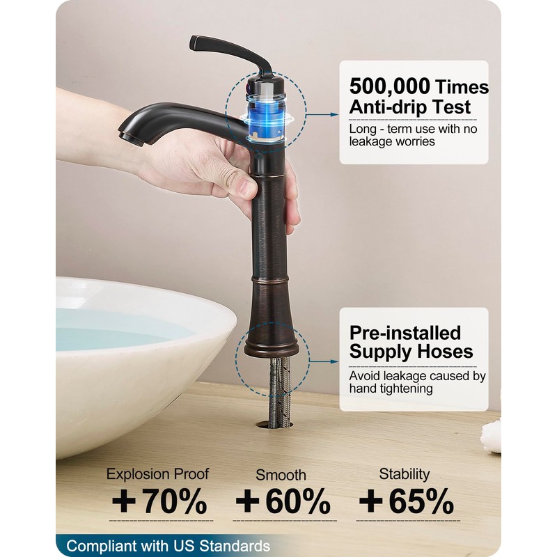 HEYMYTAP Brass Tall Bathroom Faucet 1 Hole, Oil Rubbed Bronze