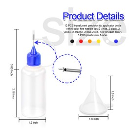 12pcs Precision Tip Applicator Bottles with 5 Mini Funnels, YGDZ 30ml Needle Tip Squeeze Glue Bottles for Paint Quilling Craft, 6 Colors