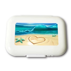 Small Weekly Pill Case - Love on The Beach Travel Pill Organizer Box for Travel Safe Plastic Material 7 Small and 1 Large-Compartment