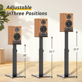 GZGDLJQ Adjustable Bookshelf Speaker Stands Pair, 20-27.5 Inch All-Metal Heavy Duty Holds 100lbs Universal for Surround Sound with Cable Management