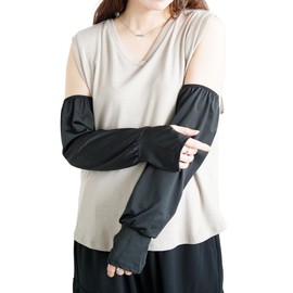 Gold Japan Women's Large Size Gloves, Arm Warmer, Arm Cover, Finger Holes, Long, Stretch, Summer Outfit, Spring, Autumn, Black