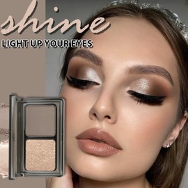 JUAAZIN Golden Champagne Shimmer Eyeshadow Matte Brown Double Colors Palette,High Pigment Eye Shadow Powder,Blendable Smooth and Texture Waterproof Smudge-proof Durable Long-lasting Makeup Palette 02#