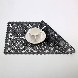 Kreatur Plastic Waterproof Placemats for Dining Table Wipe Clean Washable Tablemats Vinyl PVC Table Mats for Kitchen Black