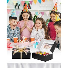 COTOPHER COTOPHER 10Pcs Cookie Boxes with Ribbons, 9x6x3 Inch Bakery Boxes with Window, Black Treat Containers for Pastries, Chocolate Covered Strawberries, Dessert, Easter Candy, Muffins, Donuts