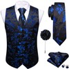 Barry.Wang Blue Black Flower Vest Waistcoat Formal Dress Tuxedo Classic
