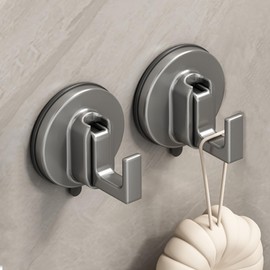 YESENT Metal Aluminum Suction Cup Hook, Gray, Suitable for Bathroom, Toilet, Kitchen Waterproof, for Hanging Clothes, Hats, Hangers, Wallets, Towels, Keys on The Door, 2 Pieces