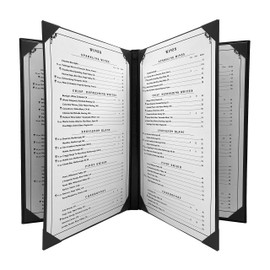 Black, 5-Pack, Restaurant Menu Covers - 8.5" x 14" - 6 View, Columbia Casebound with Interior Album Corners Menu Holder for Menus, Wine Lists, Drinks