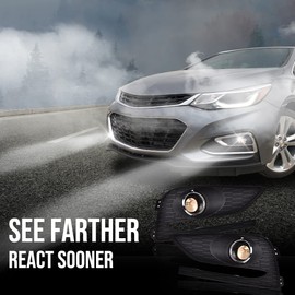 ALLGOOD Bumper Driving Projector Fog Light Lamps w/Bulbs & Bezel & Switch Compatible with 2016 2017 2018 Chevy Cruze (Not fit Lt Manual Or Diesel Manual Models) Clear Lens Chrome Housing