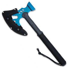Ridge Runner 18” Tactical Axe and Multi-Tool Hammer - Blue | Camping and Survival Axe | 6 ¾” Stainless Steel Head | Outdoor Hatchet and Axe Combo | Durable TPU Handle with Paracord Wrapped Grip