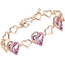 Leafael Pulsera de eslabones de corazón chapado en oro rosa de 18 quilates con piedra curativa de vidrio para mujeres, cadena de 7 pulgadas + extensor de 2 pulgadas, 17.78 cm, Metal, no conocido