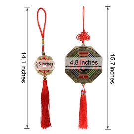 MDLUU 3 Pcs Bagua Mirror Feng Shui Ornaments, Guardian Lion Biting A Sword, Ancient Coins with Chinese Knot Tassel, Lucky Charm for Gifts, Home Protection, Car Decor