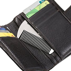AhfuLife Peine de metal para cabello y barba – Peine EDC tamaño tarjeta de crédito perfecto para cartera y bolsillo – Peines antiestáticos de doble ac