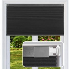 FabuBlinds Cordless Cellular Shades, No Drill No Tools Honeycomb Window Blinds, Blackout Light Blocking Cellular Shades for Window, Thermal Insulation Blinds, Easy to Install, Black 30" W x 64" H