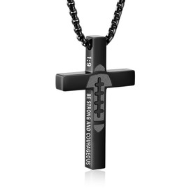 VULETO Football Bible Verse Cross Necklace for Boys Men, Silver Stainless Steel Pendant Chain Christian Religious Valentines Easter Chrismas Jewelry Gifts for Son Grandson Kids Teenage Teen 8-12 Accessories Stuff Joshua 1:9