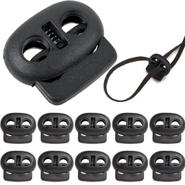 20 Pack Toggles for Drawstrings, 2 Hole Cord Stoppers, Cord Locks, Black toggle for Up to Ø 4 mm Cords for Ropes Jackets Rubber Cord Stoppers