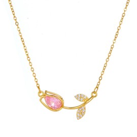 Caimeytie Women's Pendant Necklace, Necklace with Tulip Pendant, with White Zirconia, Women Gift, Mother Gift, Girl Gift, Cubic Zirconia Brass, Cubic Zirconia