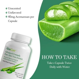 AloeCure Aloe Vera Capsules, 30 Capsules Organic Aloe Vera, 160,000mg Aloe Vera Equivalent Support Gut Health & Digestive Comfort, Natural Stomach Acid Buffer & Immune Supplement, Aloin Free