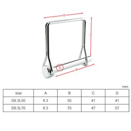 Square Safety Coupler Pin, 316 Stainless Steel Square Shaft Locking Lock Pin Safety Coupler Pin Retainer for Table Saw, Lawn, Gardening, Farming, Truck, Boat, Trailer D6.3L70-1PCS
