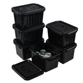 Ysmiltion 6 Quarts Black Plastic Storage Bins, Latching Box with Handle, 6 Packs
