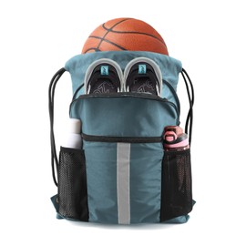 GZSYWZ Drawstring Bags Large Drawstring Gym Bag Nelon Cloth Waterproof PE Bags Unisex Sports Backpacks with Shoe Compartment for Sports Gym Beach Holidays Swimming Travel (Blue)