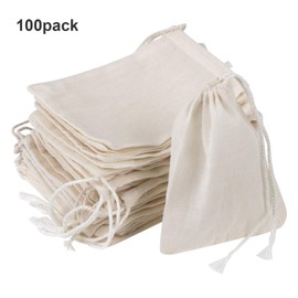 Pangda 100 Pieces 4 x 3 Inches Muslin Cotton Drawstring Bags Canvas Linen Sachet Bag for Storage Teas Spices Soaps Candy Jewellery Party Home Supplies