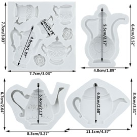Sijiangmold Teekannen Fondantform Teetasse Silikonformen Für Teeparty Kuchendekoration Schokolade Cupcake Topper Süßigkeiten Polymer Ton Blütenpaste 4er Set