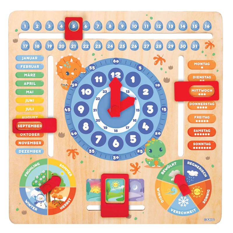 CRAZE My Learning Clock Dino - Wooden Learning Clock for