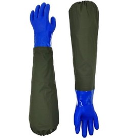 Long Waterproof Rubber Gloves, Pond Equipment, 28” Shoulder Length Insulated PVC Coated Chemical Resistant Reusable, Resist Acid, Alkali & Oil, Machinery, Industry, Fishery Gloves (Blue, 1 Pair)