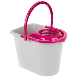 Kleeneze KL062598EU Mop Bucket Carry Handle, 14 L, Plastic, Strong and Durable, Detachable Wringer, Pink/Grey