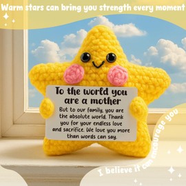 Gift for Mom from Family, Mothers Day Birthday Gift, Crochet Star Thank You Keepsake for Wife, Sentimental Desk Decor, Christmas Stocking Stuffer, You are Our World