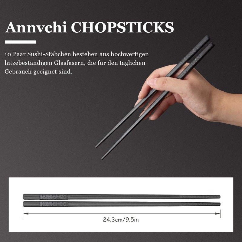 Annvchi 10 Pairs Japanese Chopsticks Black Chopsticks for Asian Crockery