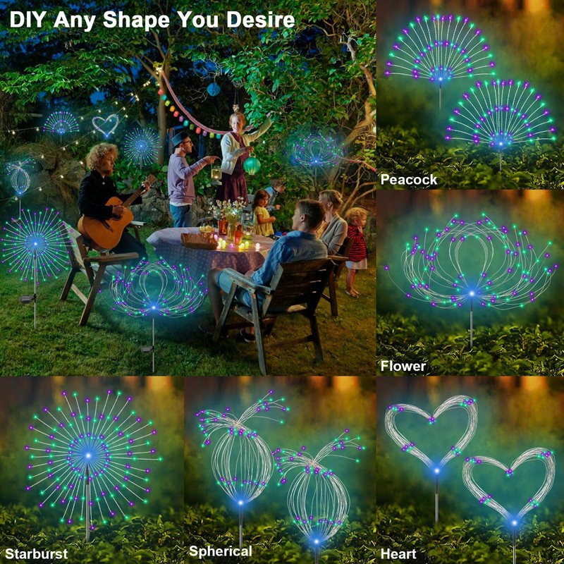 Solar Garden Lights Outdoor, 2 Pack 120 LED Twinkling Firework