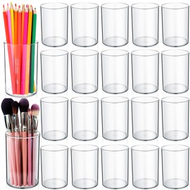 Crtiin 20 Pack Clear Acrylic Pen Holder Makeup Brush Holder Round Pencil Holder for Desk Pen Cups Desk Organizers and Storage Desktop Stationery Organizer for Office School Home Supplies