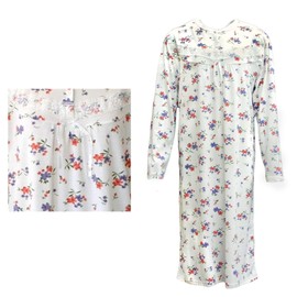 Zmart Australia 100% Cotton Women Nightie Night Gown Pajamas Pyjamas Winter Sleepwear PJs Dress, Red & Purple Flowers, 12